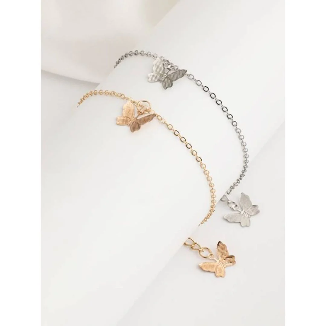 Double Butterfly Simple Layered Chain Bracelet - Image 4