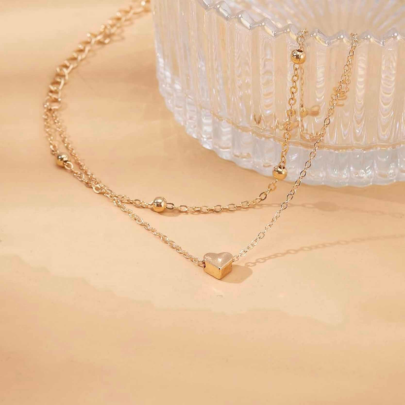 Double Chain Heart Rose Gold Anklet - Image 3