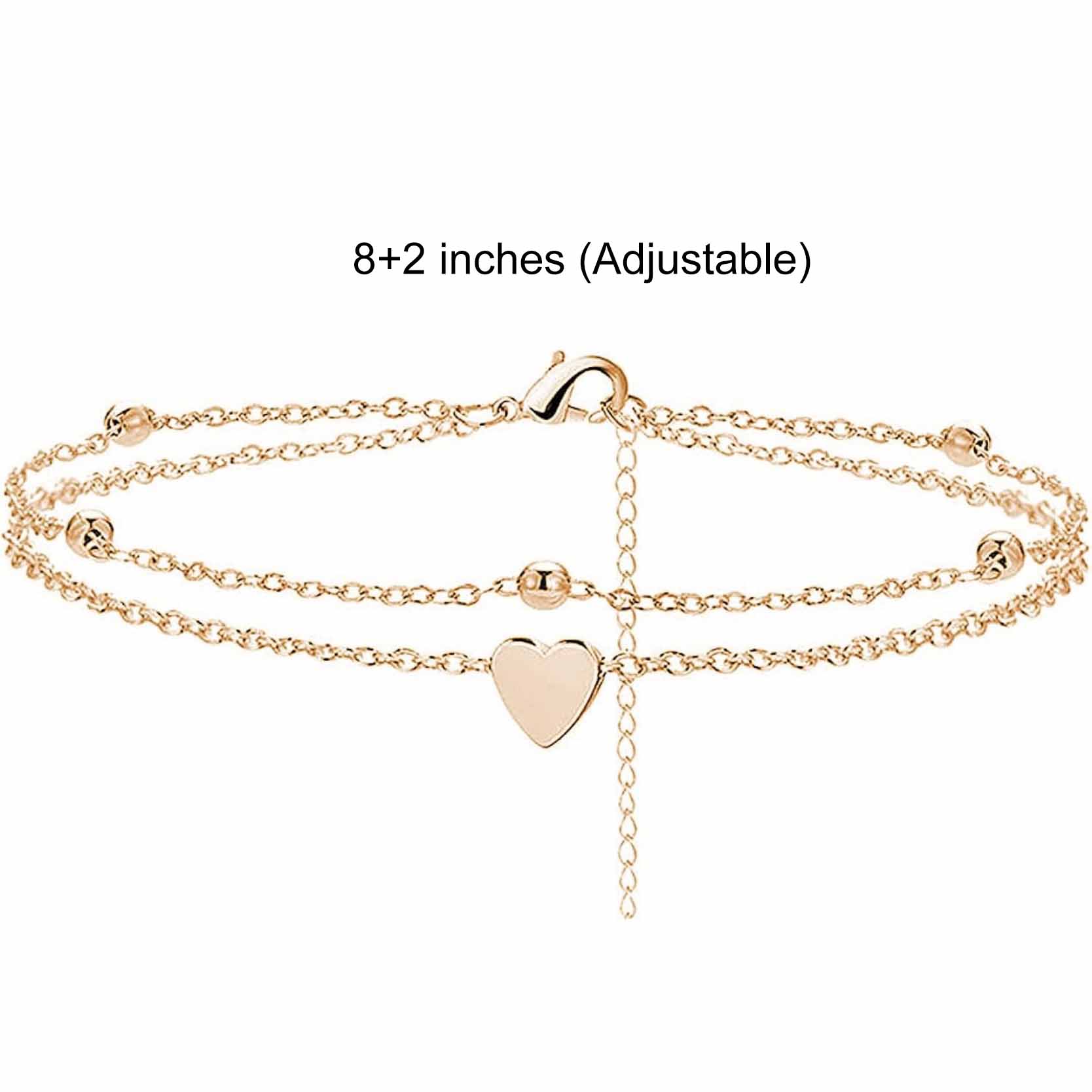 Double Chain Heart Rose Gold Anklet - Image 4