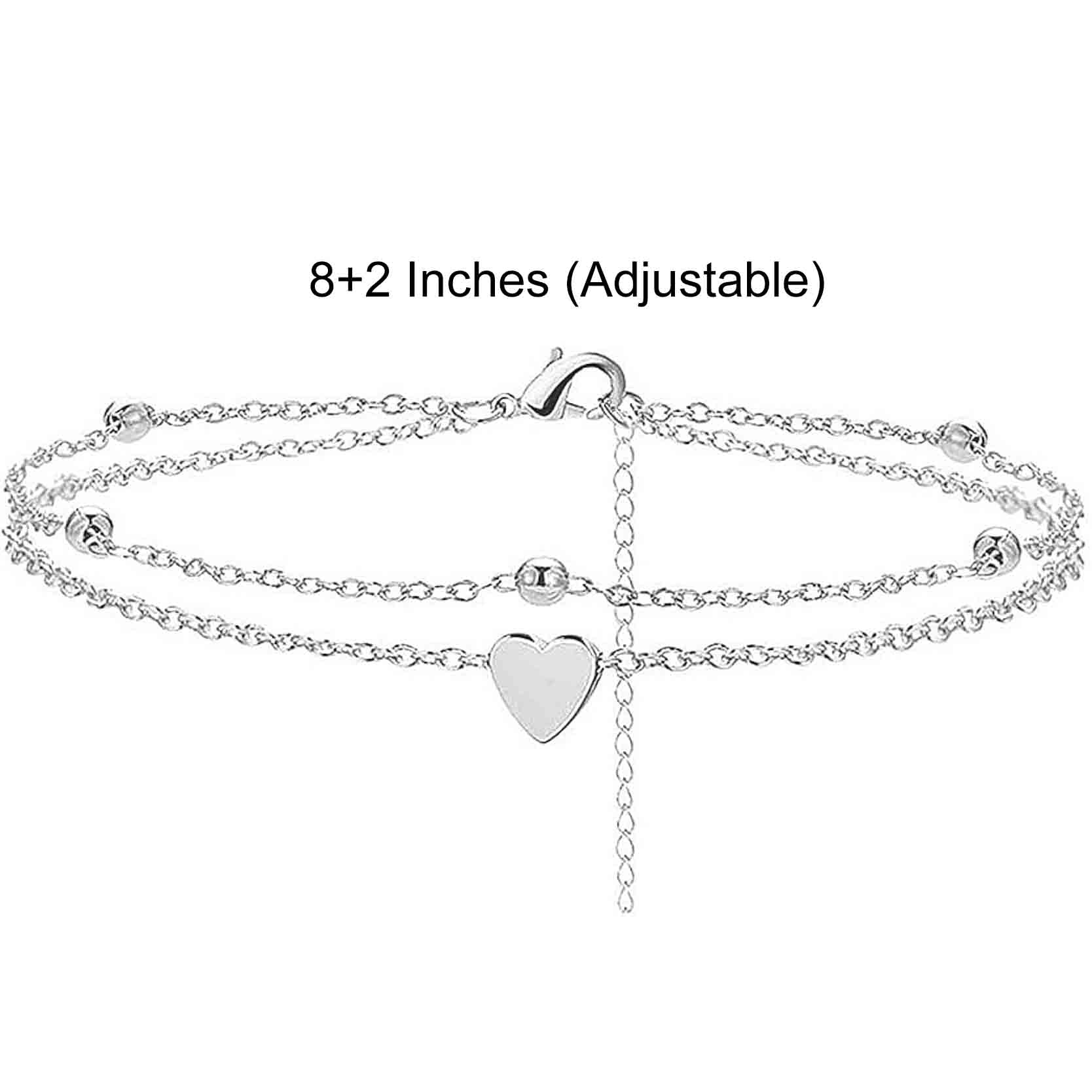Double Chain Heart Silver Anklet - Image 4